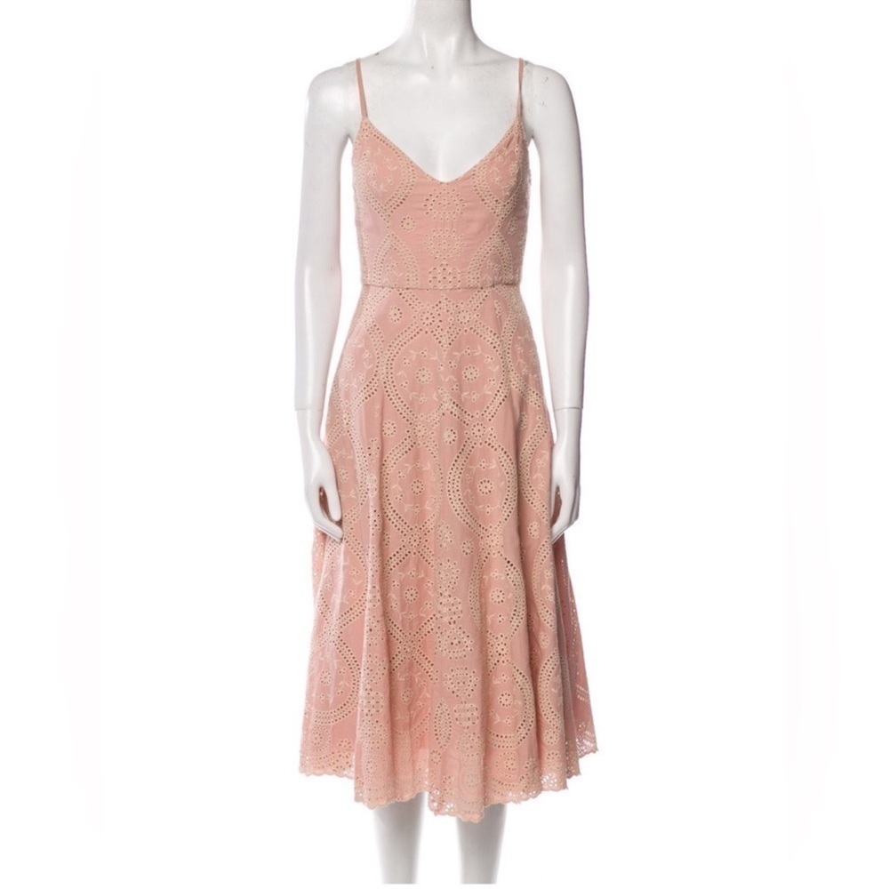 LoveShackFancy Molly Eyelet Midi Dress Mauve XS 100% Cotton Romantic